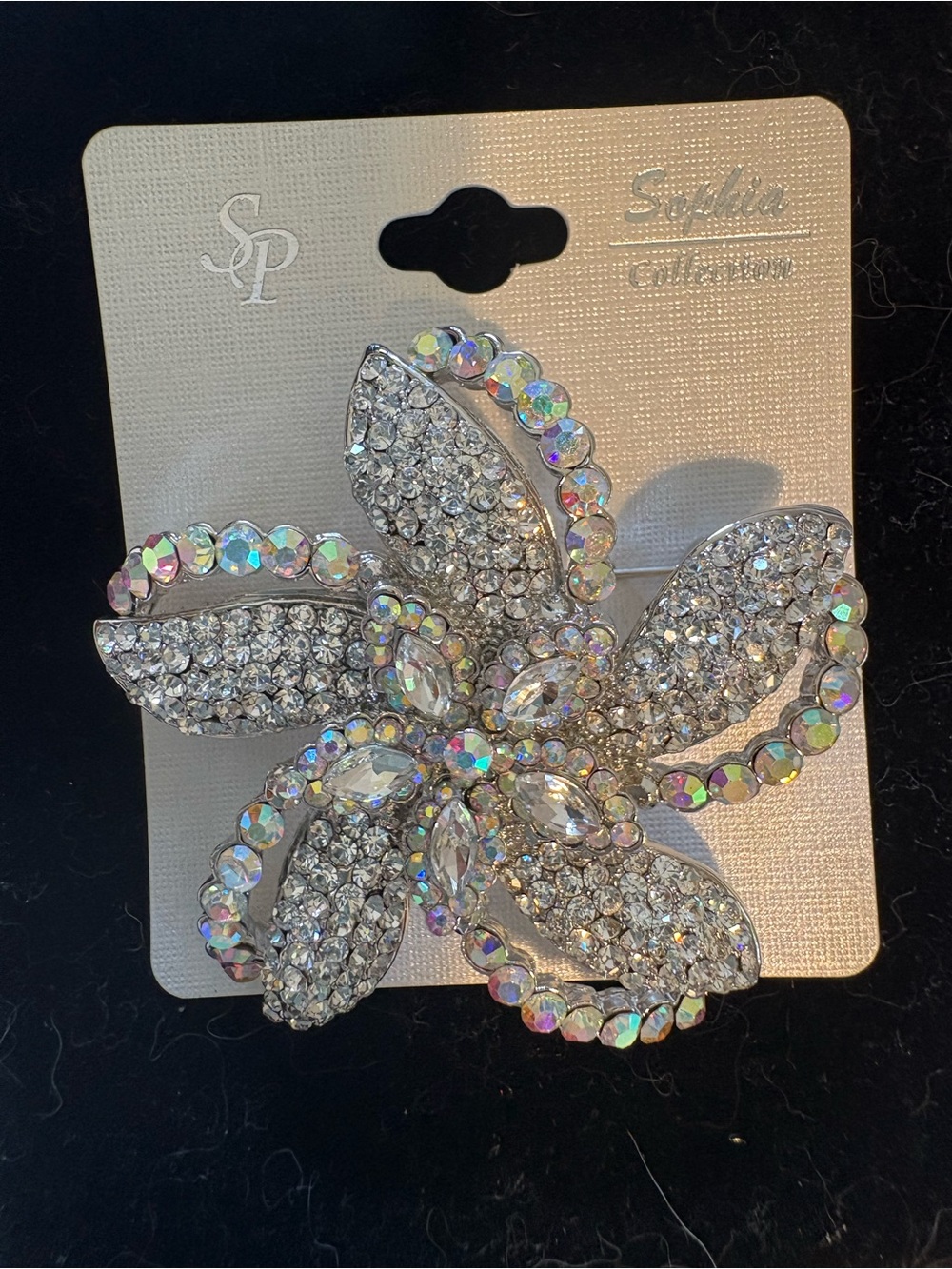 Larger Silver Crystal Flower Brooch